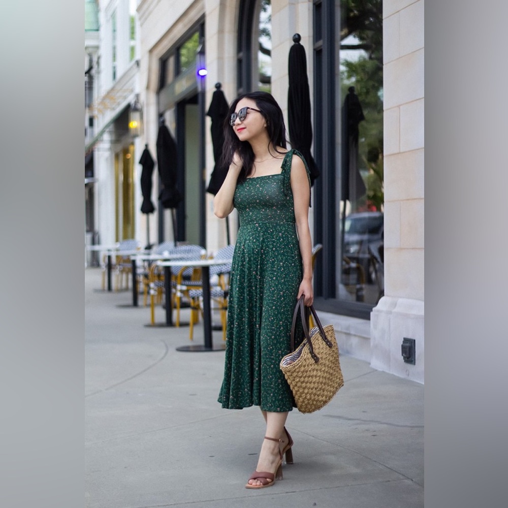 Reformation Edita Floral Midi Jersey Sun Dress Sz S Green